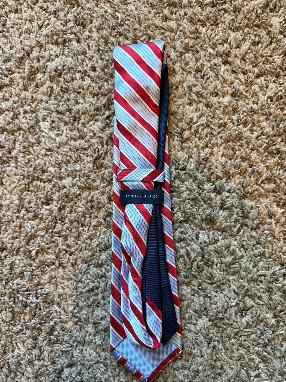 Tommy Hilfiger Red & Blue Striped 100% Silk Necktie
